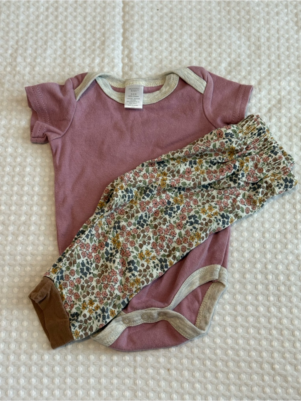 Mauve Pink Baby Bodysuit with Milkberry Floral Pants Set